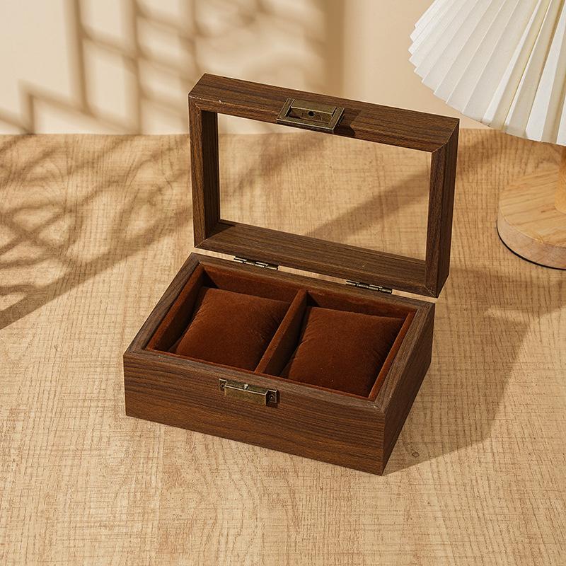 Retro Spot Wooden Watch Storage Display Box Black Walnut Collection Box Household 2-digit 4-digit Jewelry Storage Box
