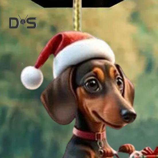 Dachshund Christmas Pendant Acrylic Dog Ornament for Christmas Tree Cute Biker Dachshund Design Festive Home Decorations Gift for Dog Lovers