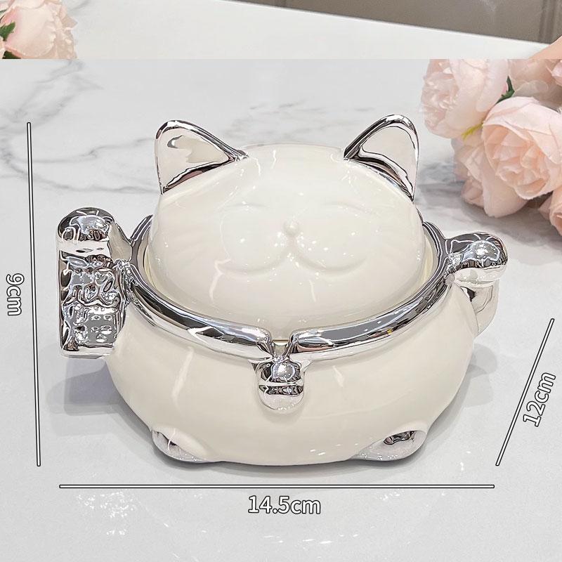 Zhaocai Cat Ashtray with Lid Anti Fly Creative Living Room Home Office Ceramic Ashtray Decoration for Boyfriend Ashtrays