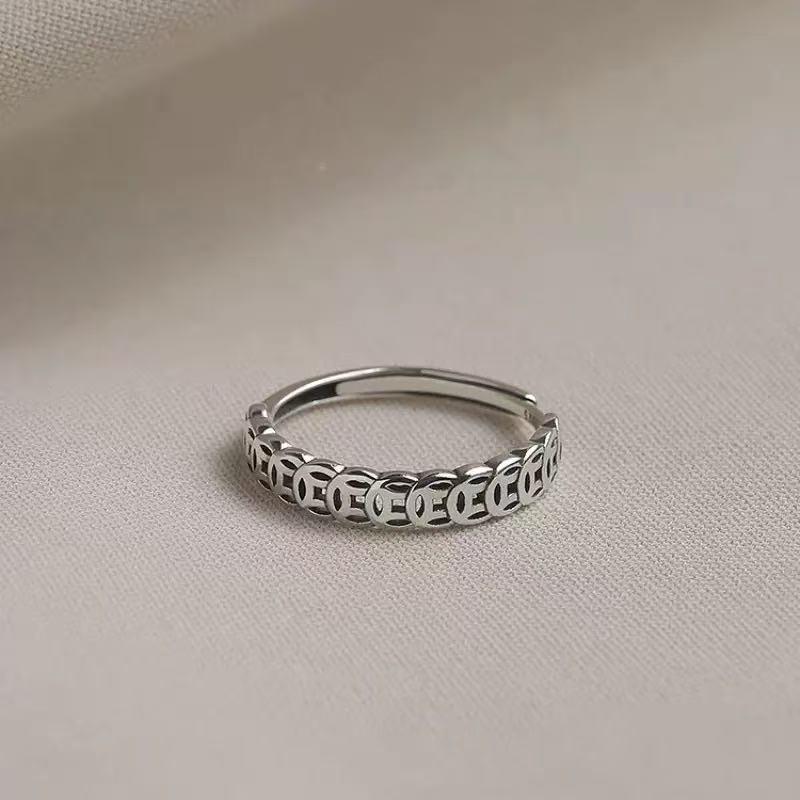 Women's Coin Ring: Adjustable Wrap-Around Design for Good Luck, Unique and Simple Chinese Style, Electroplated Finish