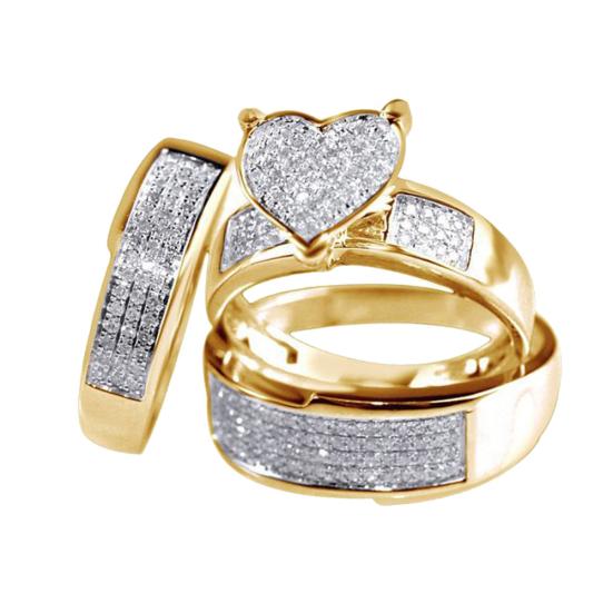3 Adet Kadınlar Rhinestone Kalp Yüzük Seti Düğün Nişan Takı Hediye