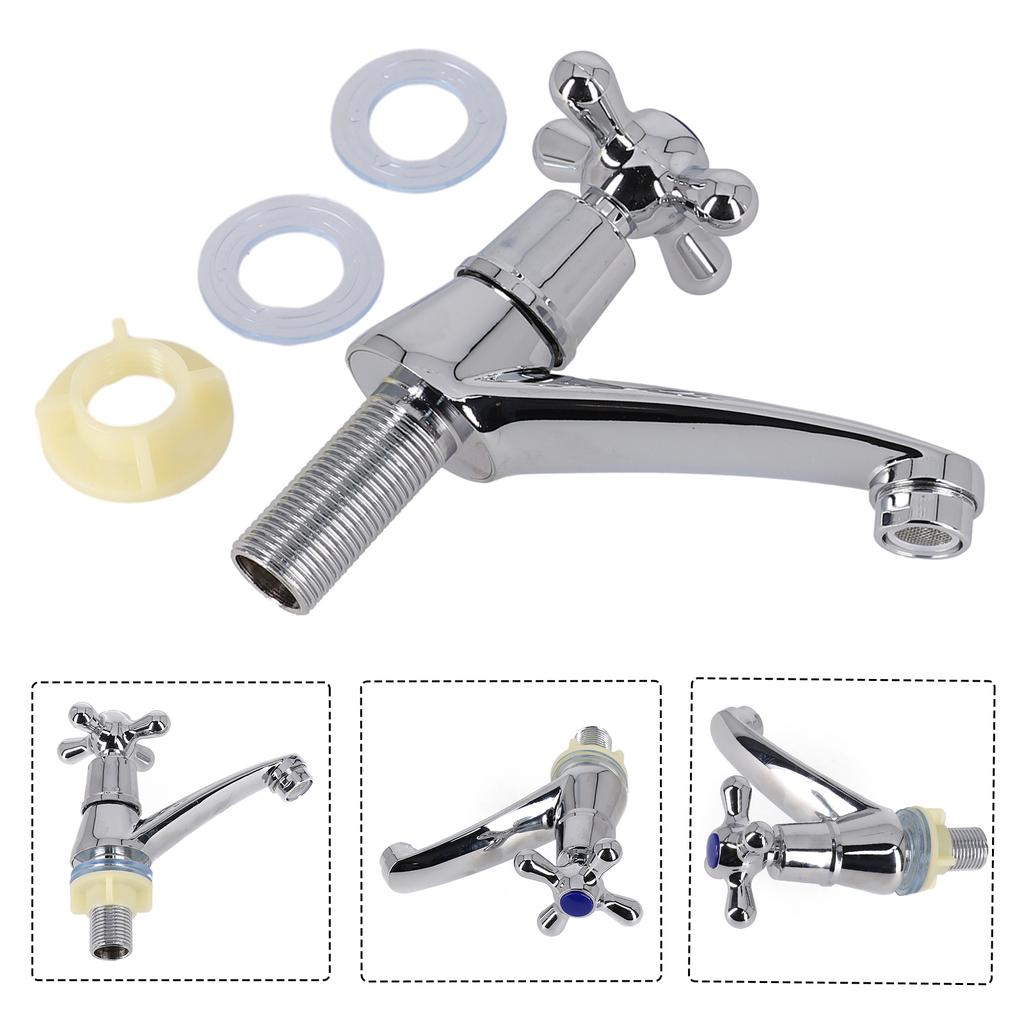 Bathroom Faucet Zinc Alloy Wash Basin Faucet Chrome Cross Lever Quick Open Single Cold Water Tap Bathroom Kitchen Accessories