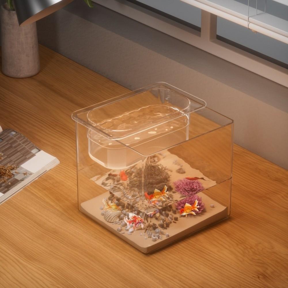 Creative Transparent Double-layer Fish Tank Plastic Shatterproof Cat Water Bowl Cube Goldfish Tanks Gift