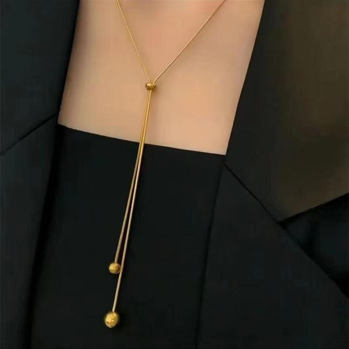 

Minimalist Sliding Snake Chain Beads Tassel Long Necklace For Women Men Dainty Fashion Geometric Choker Summer Party Jewelry