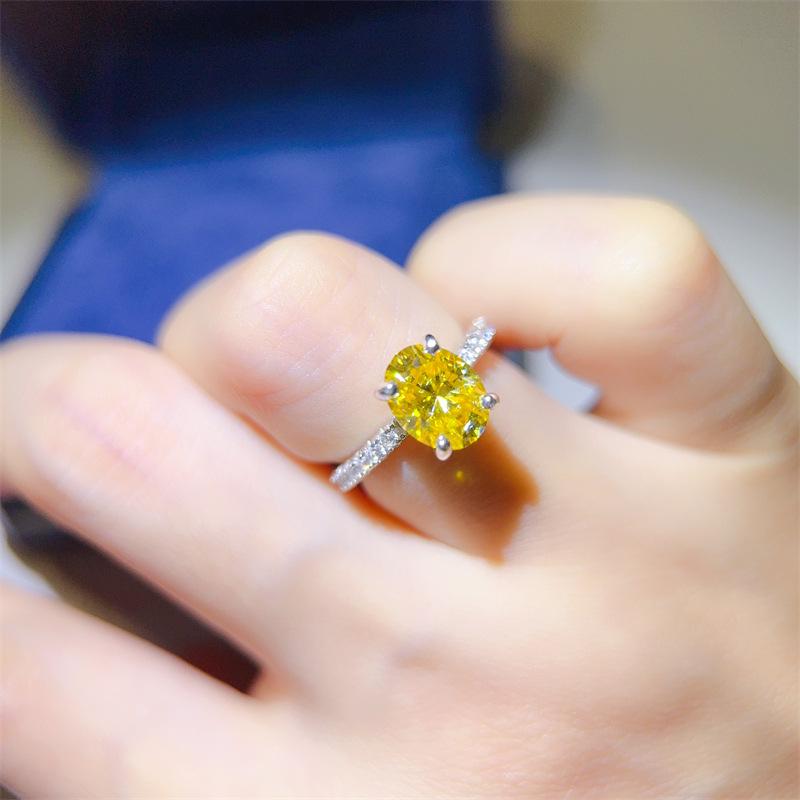 Yellow 2 Carat Oval Moissanite Engagement Ring - Pigeon Egg Style Size 12
