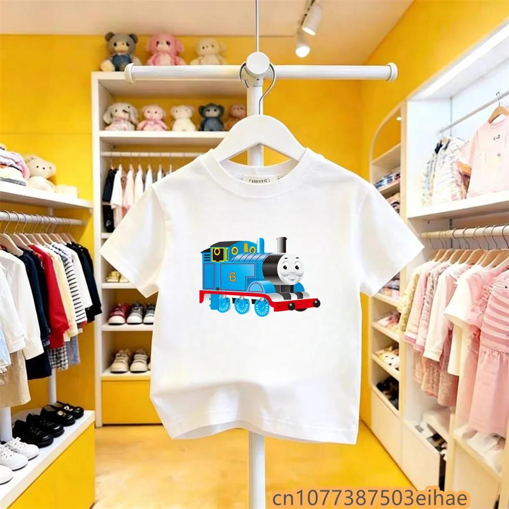 Toddler Children Outdoor Summer Tshirt Thomas Train Cartoon Print Pure Cotton Short Sleeve Y2K Cute Fun Trendy Fashion Clothes