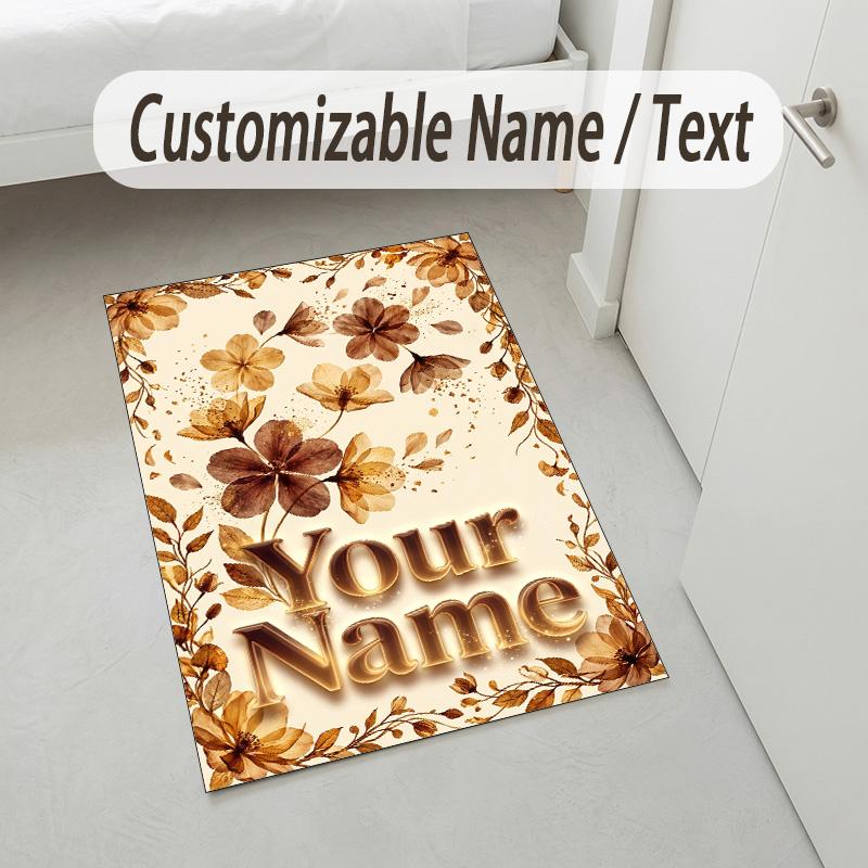 Floral Garden Theme Crystal Velvet Rug Personalized Custom Name Text Soft Floor Mat Home Decor