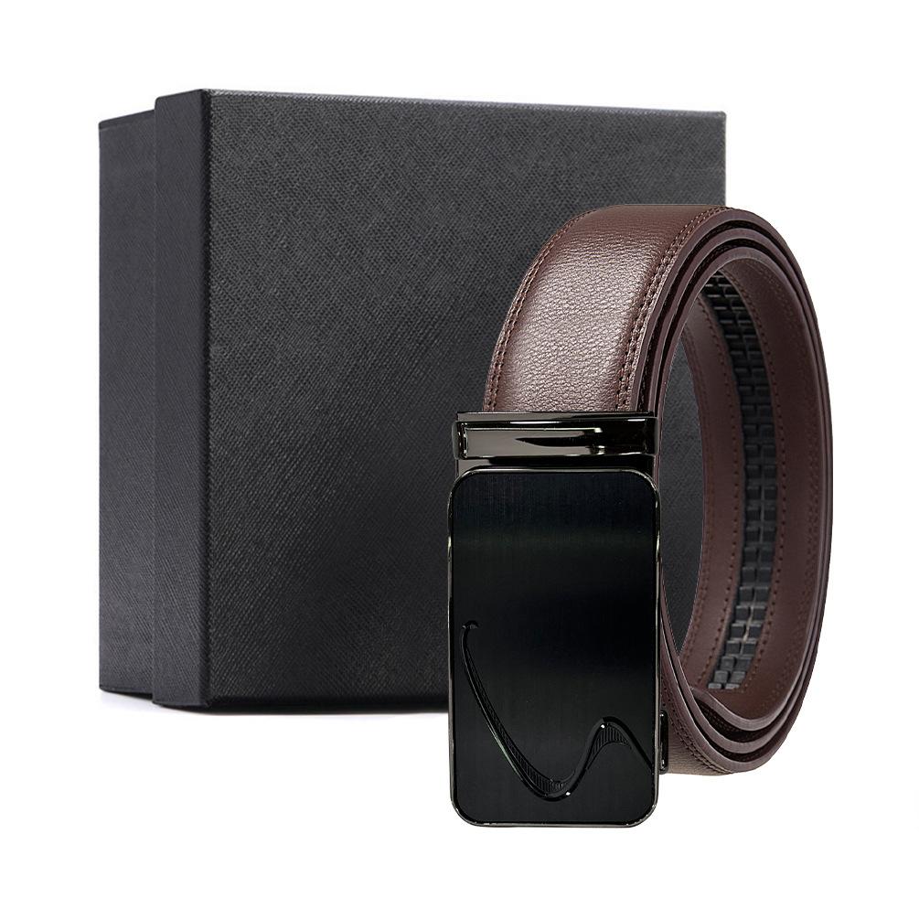 

Men s two-layer leather automatic buckle belt, cowhide belt belt 110-130cm