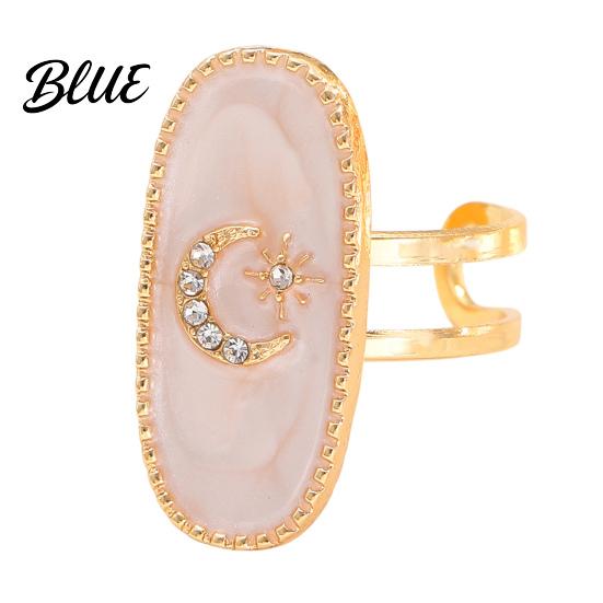 Adjustable Double-ring Opening Ring Finger Oval Design Enamel Process Women