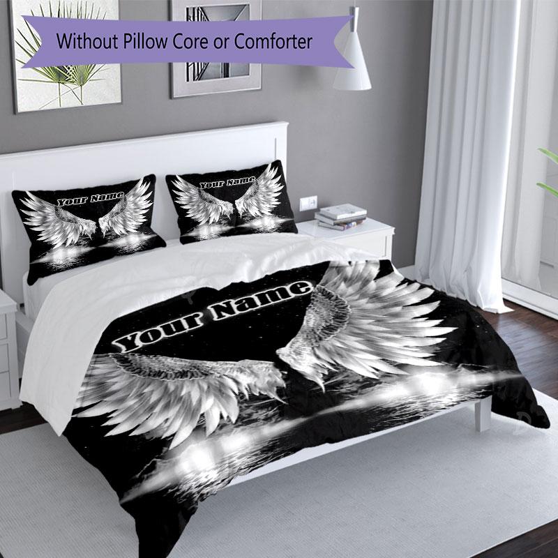 3PC Custom Name Angel Wings Bedding Set Duvet Cover Closure Includes 1 Duvet Cover & 2 Pillowcases for Bedroom
