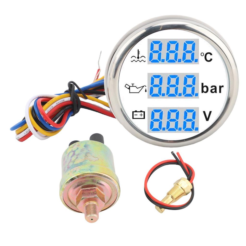 Boat Water Temp Oil Pressure Voltmeter 52mm Digital Display Multifunctional IP67 Water Proof Triple Gage Set