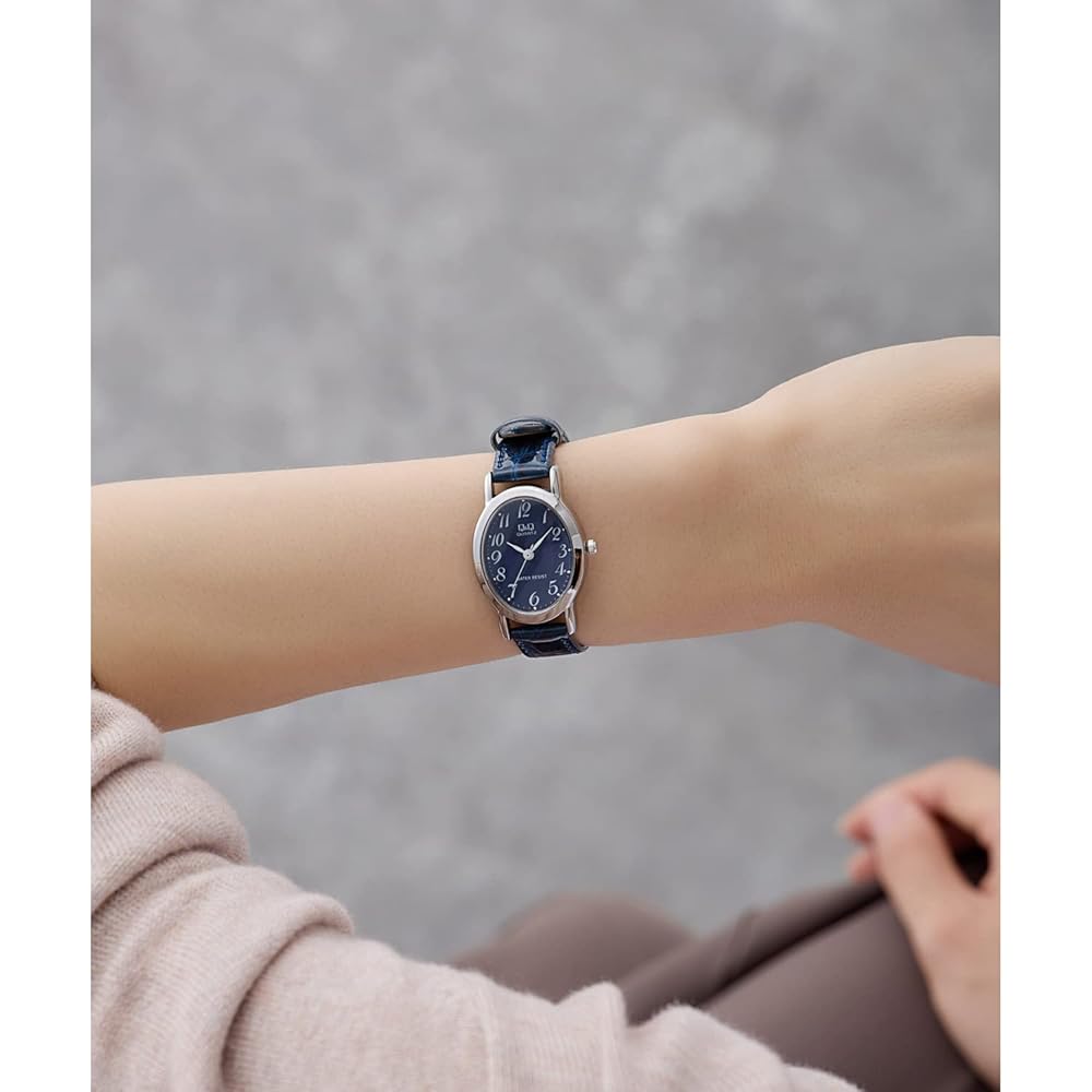 Citizen Q&Q Analog Waterproof Watch Leather Strap VZ89-305 Women's Navy