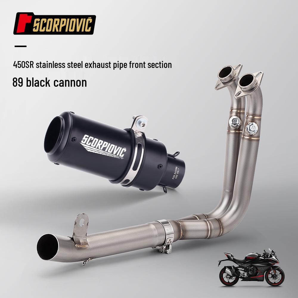 Stainless Steel Front Section 89 Cannon Muffler AR Silencer for CFMOTO 450SR - Easy Non-Destructive Installation