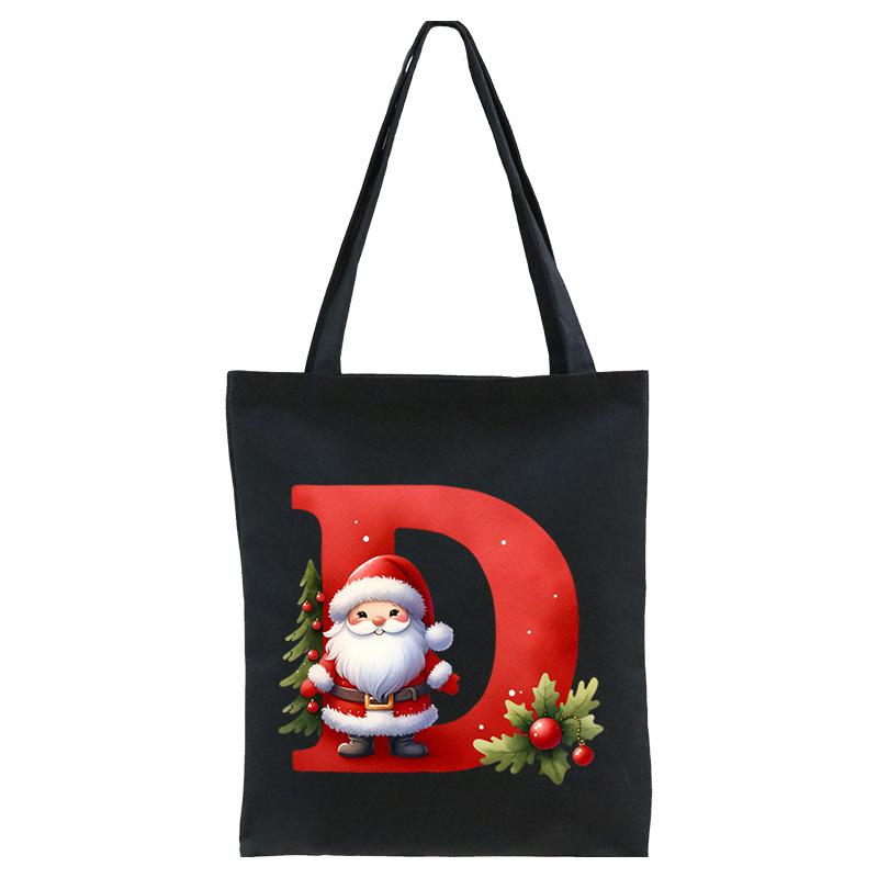 English letters A-Z Christmas number print student casual canvas tote bag