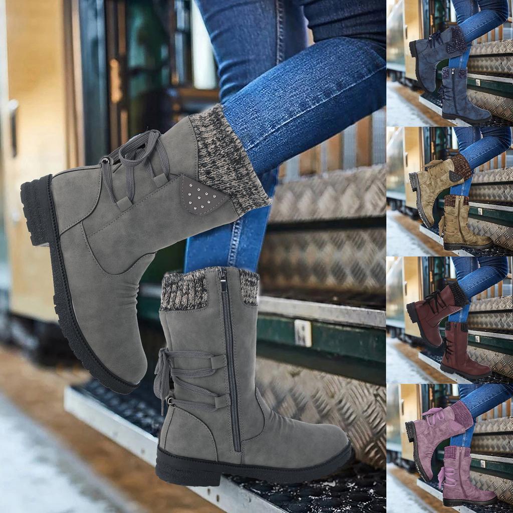 Women's  Extra Wide Boots Women Fashion Casual Vintage Retro Mid-Calf Boots Lace Up Thick Heels Winter Boots Non Slip For Women