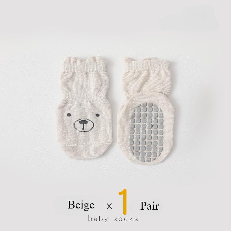 Baby Non Slip Floor Sock 5 Colored of Bear Print Infant Girl Cotton Socks Solid Autumn Anti Slip Children's Knee Sock
