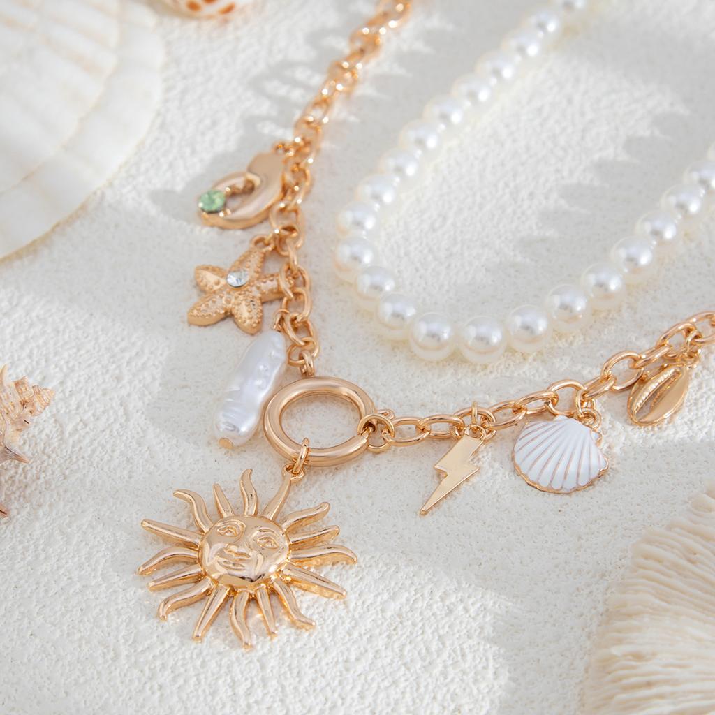 Bohemian Pearl Beaded Necklace Starfish Shell Pendant Necklace Holiday