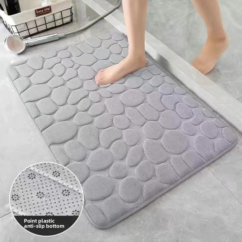 Cobblestone Embossed Bathroom Rug Non-Slip Carpets In Wash Basin Bath Side Floor Mat Shower Room Bath Mat Memory Foam Rug