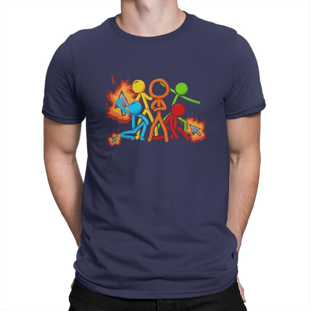Five Stick Figures with Fire Mouse Pickaxe Unique TShirt Alan Becker Game Casual T Shirt Hot Sale Tshirt For Men Women
