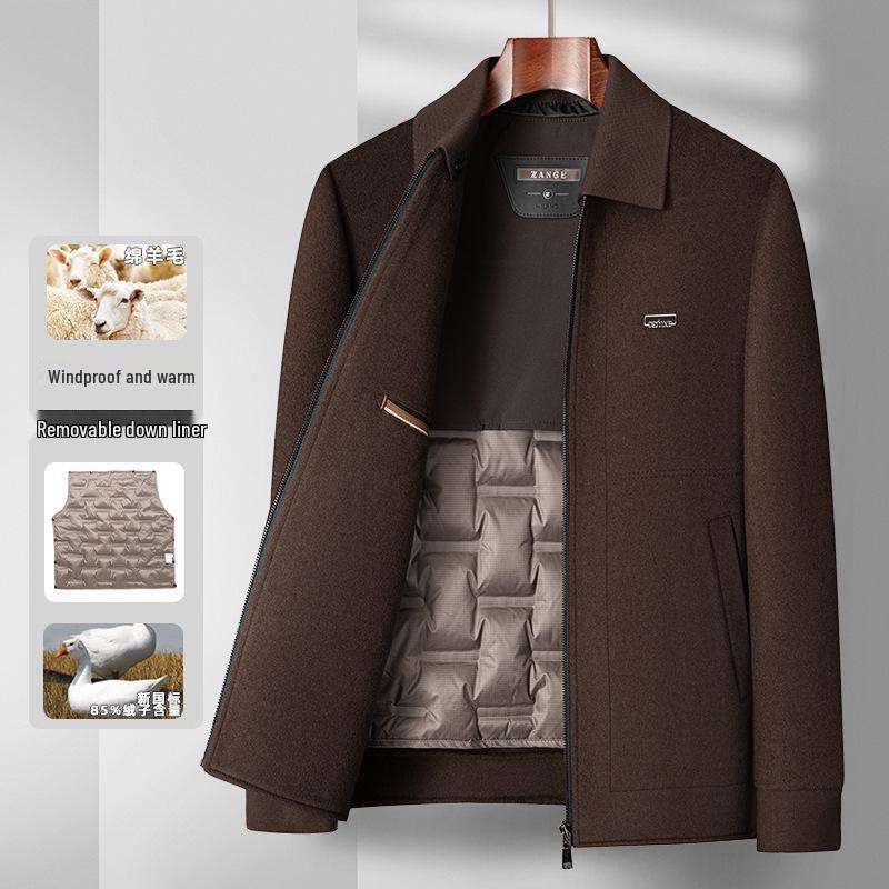 

Чоловіча зимова куртка з лацканами та знімною пуховою підкладкою, двостороння вовняна, для ділового стилю та для чоловіків середнього віку XXXL