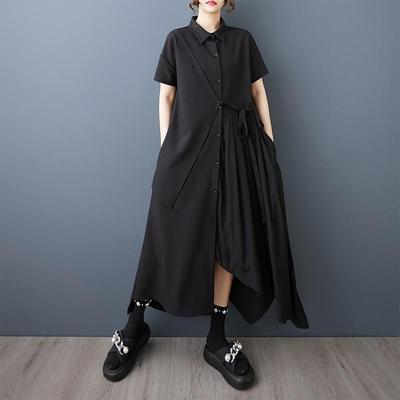 Short Sleeve Plus Size Black Vintage New In Dresses for Women Casual Loose Long Summer Shirt Dress