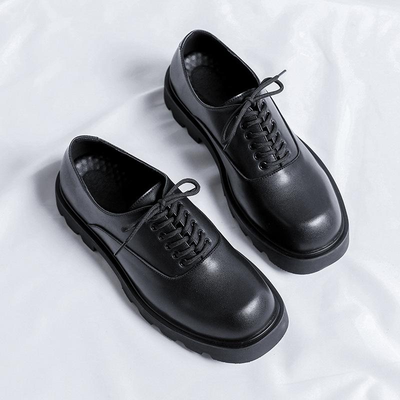 Square Head Leather Shoes Men'S Korean Niche Ins Leather Shoes Men'S Tide British Leisure Will Drop Height Derby Shoes 5665-R