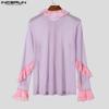 INCERUN Men Long Sleeve Ruffled Hem See Through Tops Party Mesh Shirts