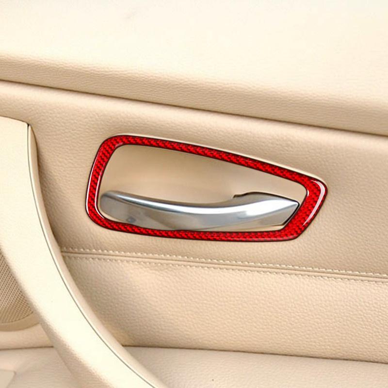 Red Carbon Fiber Sticker Car Inside Handle Window Control Panel Cover Trim Strips For BMW 3 E90 E92 E93 Car Inner