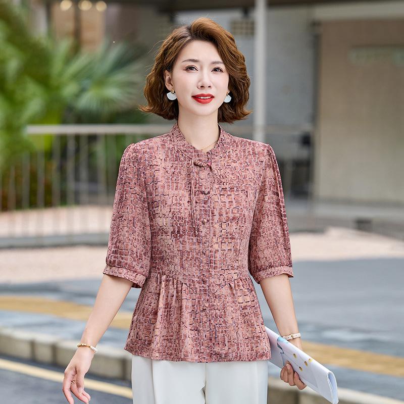 

Summer Casual Printed Mid-Sleeve Loose Fit T-Shirt for Young Moms & Mature Women 3XL (120-135 Jin) рожевий