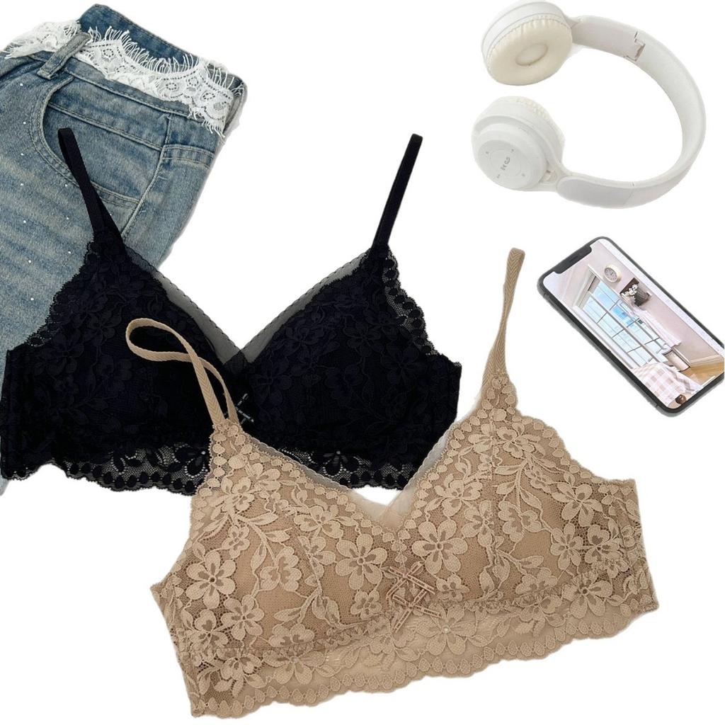 French Triangle Cup Sexy Lace Underwear Women's Suspender Beauty Vest Deep V Gathering Tub Top Breathable Vest Bra Cover