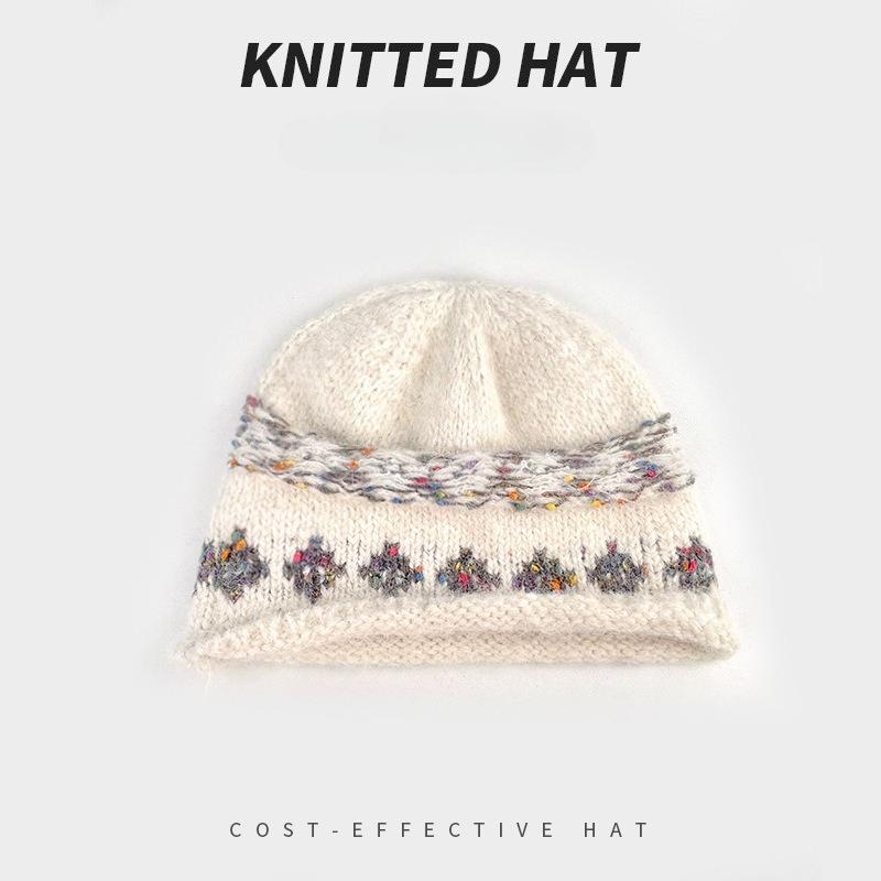 Winter warm ear protection jacquard show face small knitted hat children