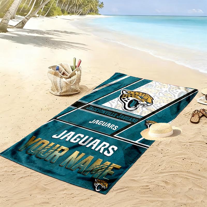 Name Custom Jacksonville Jaguars Logo Print Beach Towel, Large Soft Quick Dry Towel for Beach Camping Swimming