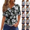 Damen-T-Shirt, T-Shirt, bedruckt, Knopfleiste, kurzärmelig, für den Alltag, Wochenende, modisch, Basic, V-Ausschnitt, normales Oberteil