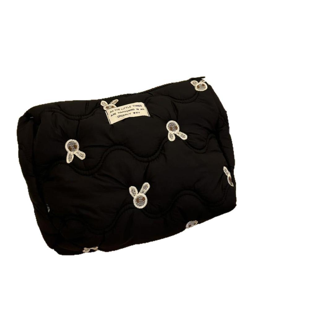 Wysokiej klasy czarna haftowana kosmetyczka z królikiem – Duża pojemność do przechowywania kosmetyków i przyborów toaletowych w podróży