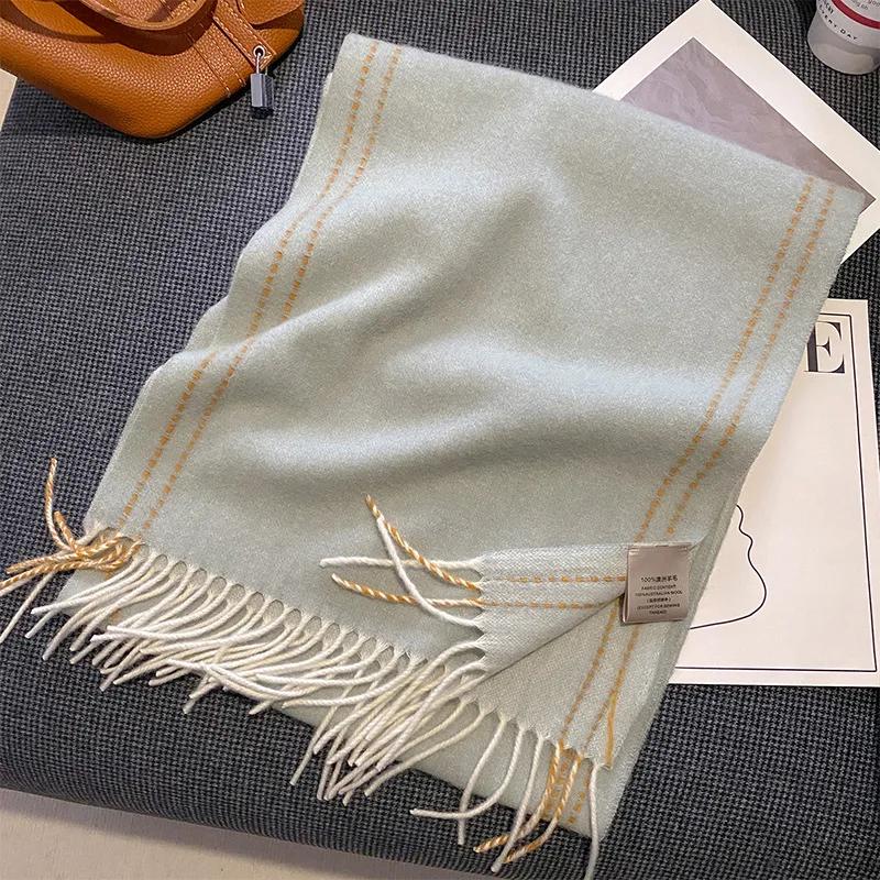 High Quality 100%Wool Scarf Women Autumn Winter Solid Color Simple Classic Cashmere Muffler Female New Type Versatile Warm Shawl