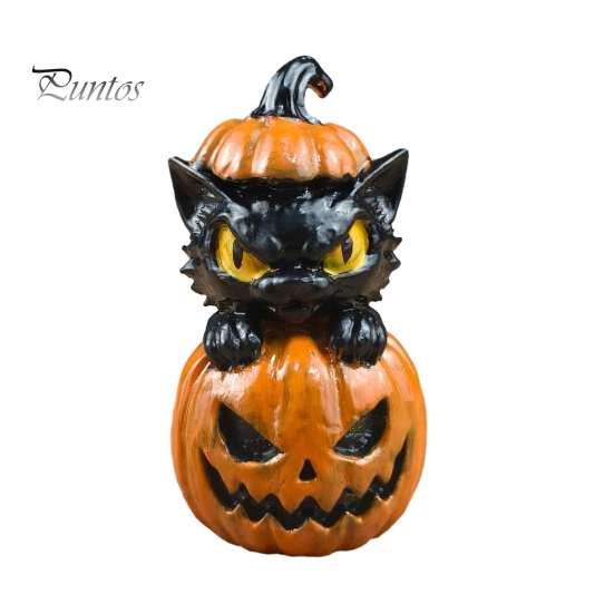 Creative Gift for Halloween Lovers Black Cat & Pumpkin Resin Ornaments, Cute Desktop Figurines, Artistic Craft Collectibles Cartoon And Statue
