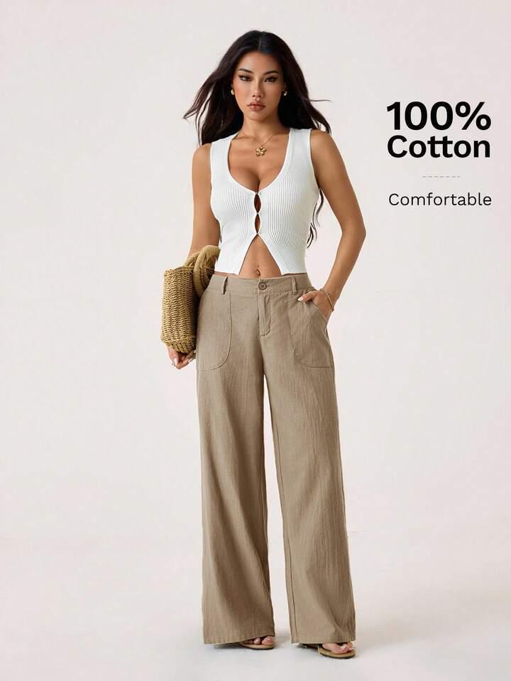 Women s High-Waisted Cotton Linen Wide-Leg Casual Pants Extra Large