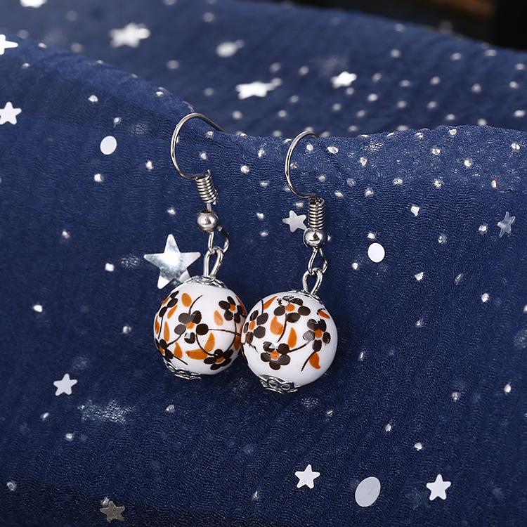 Handmade Blue & White Porcelain Ceramic Earrings, Chinese Ethnic Style