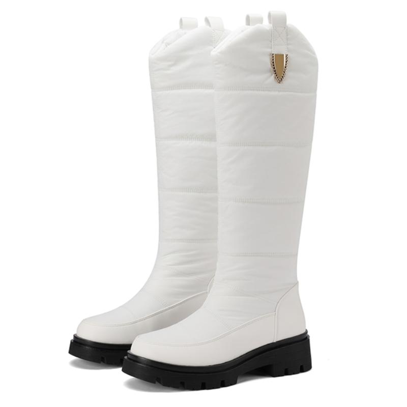 Women's Winter Knee High Snow Boots Black White Warm Fur Plush High Boot Casual Low Heel Fashion Long Rain Shoes Waterproof