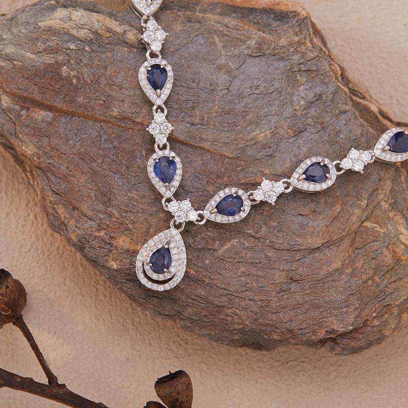 Natural Sapphire Chain Necklace S925 Silver Colored Jewelry Xiaohongshu Wechat Channels