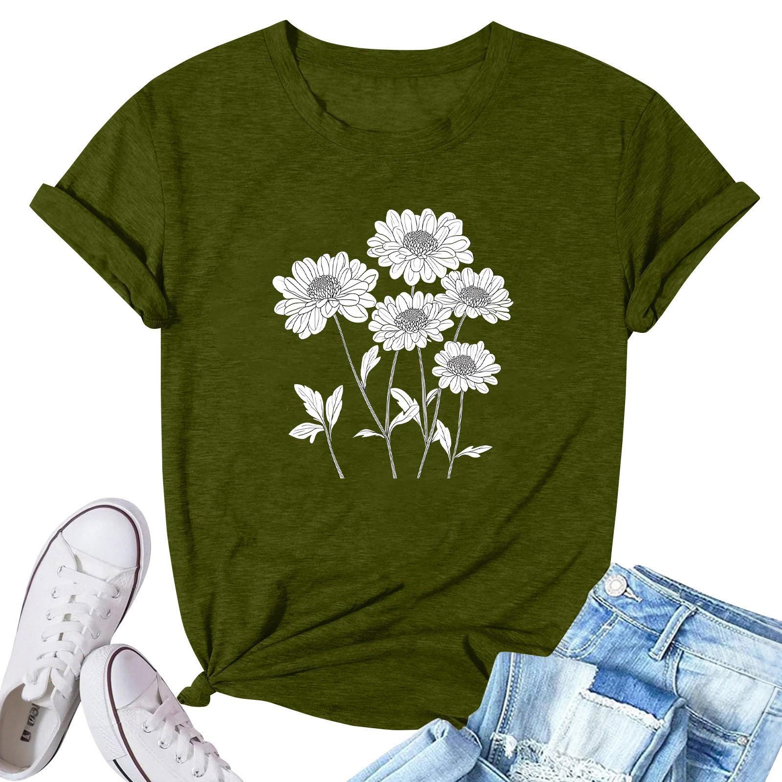 

Женская модная повседневная плиссированная футболка с коротким рукавом с принтом L армия зеленый