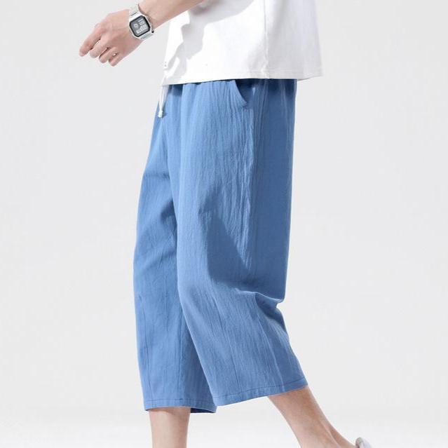 Summer Casual Pants Men's Wild Cotton and Linen Loose Linen Pants  Nine-point Straight Trousers