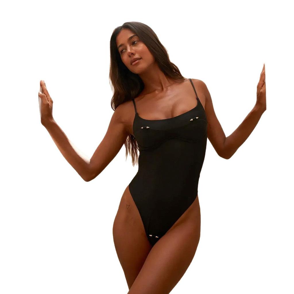2026 New Women One Piece Swimsuit Underwire Swimwear Push Up Slimming Tummy Control Plus Size Bathing Suit Black M less
