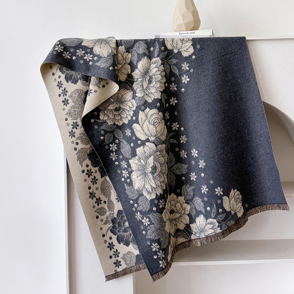 Luxury Butterfly Print Faux Cashmere Scarf: Warm, Stylish Color-Block Shawl for Women, Perfect Winter Neck Warmer