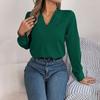 Yousheng Women Shirt Layered Collar V-Neck Long Sleeve Solid Color Tops Loose Fit Casual Tops Breathable Daily