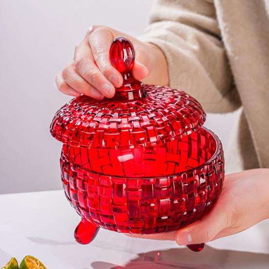 Large Glass Candy Dish with Lid Hand Painted Colorful Candy Jar Decorative Jewelry Box Wedding Buffet Biscuit Container for Cookies Nuts Chocolates