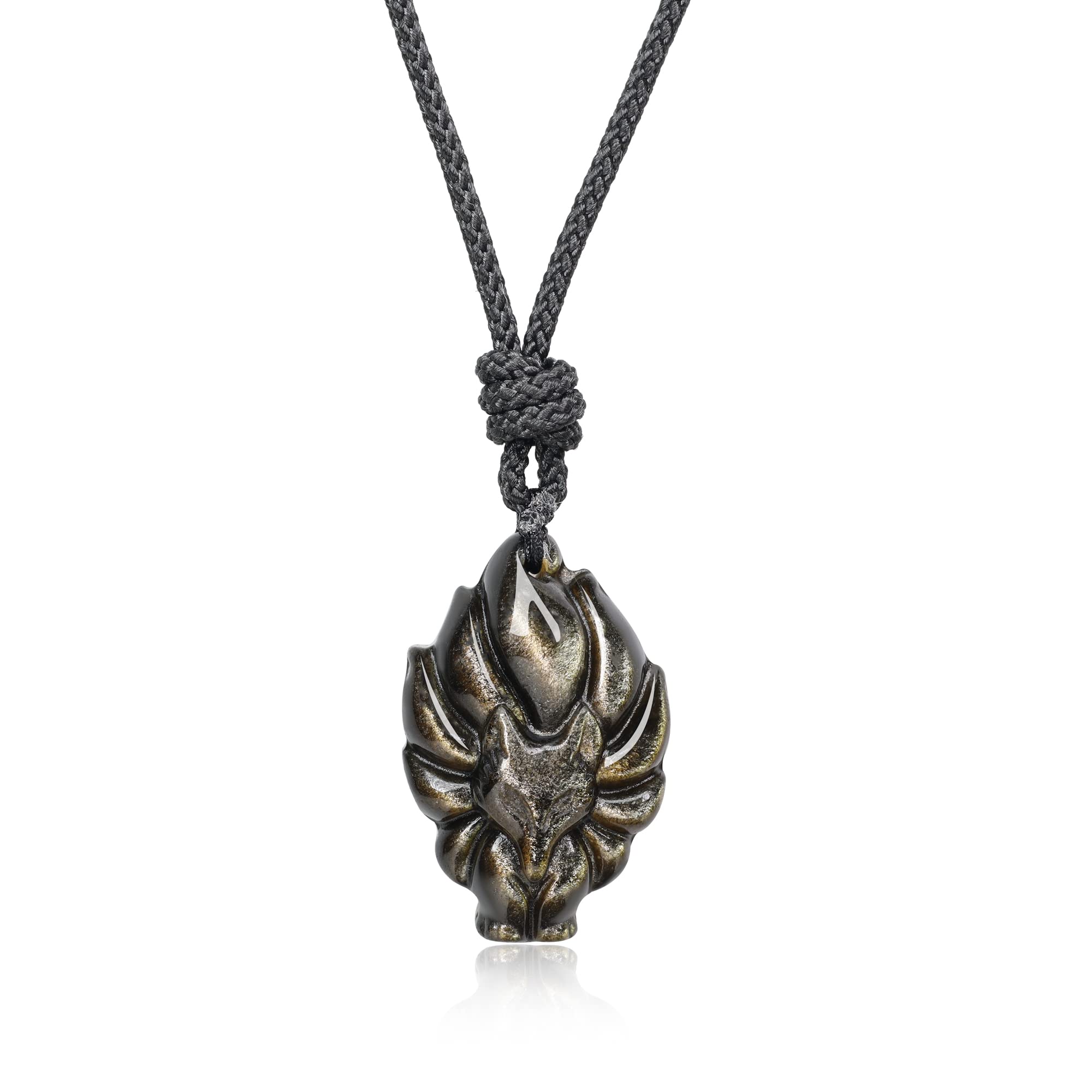 

Golden Obsidian Fox Lucky Money Charm Necklace [Koai] Nine-Tailed золотий
