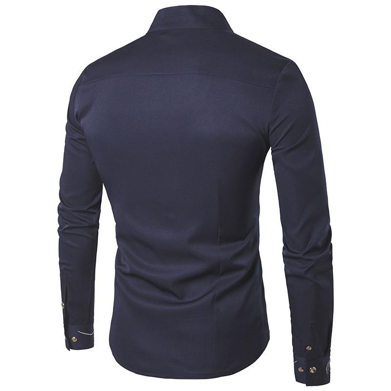 Heren diagonaal knoop onregelmatig Europees maat overhemd lente opstaande kraag heren plus size overhemd