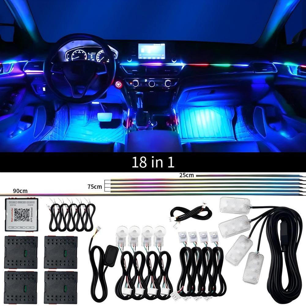 10/14/18 in 1 Led Car Ambient Lights 213 64 Color RGB Symphony Streamer Bluetooth Rainbow Acrylic Strips Atmosphere Lamp Kit 12V