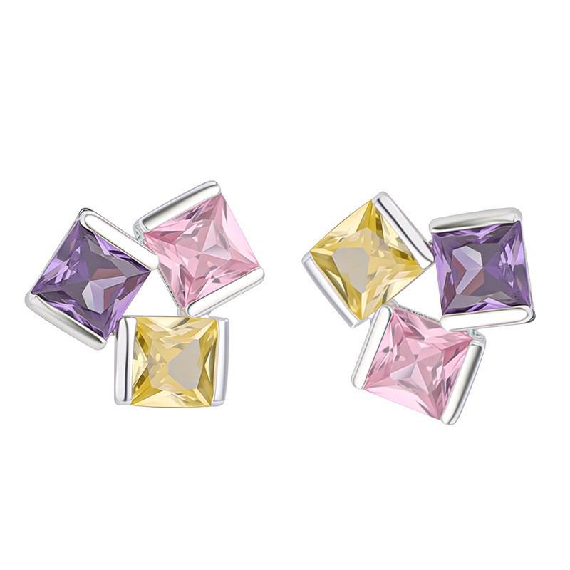 Exquisite Tricolor Cube Stud Earrings: Stylish & Unique European and American Design for Women